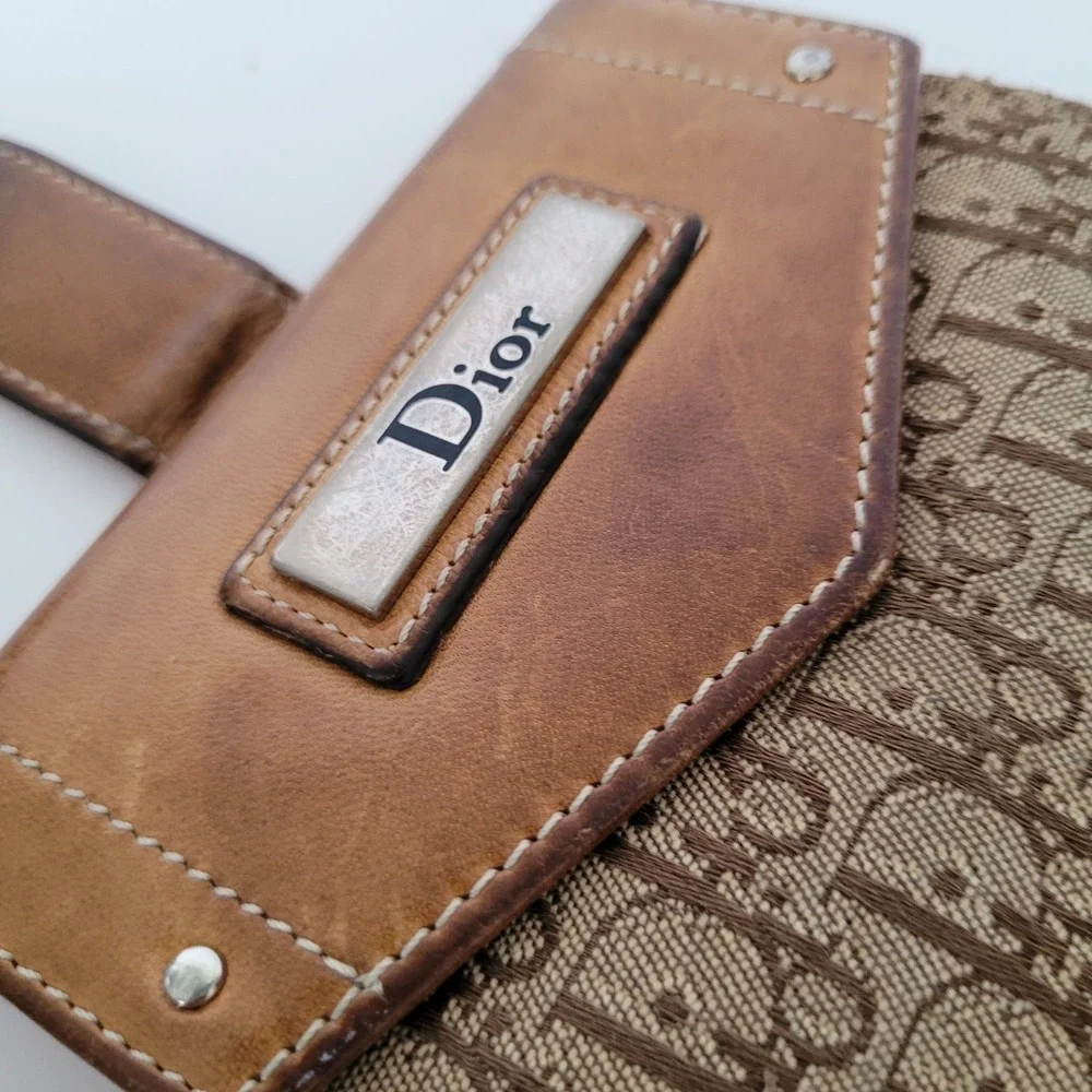 Christian Dior Vintage Trotter Monogram Canvas Compact Wallet Brown MC 0024